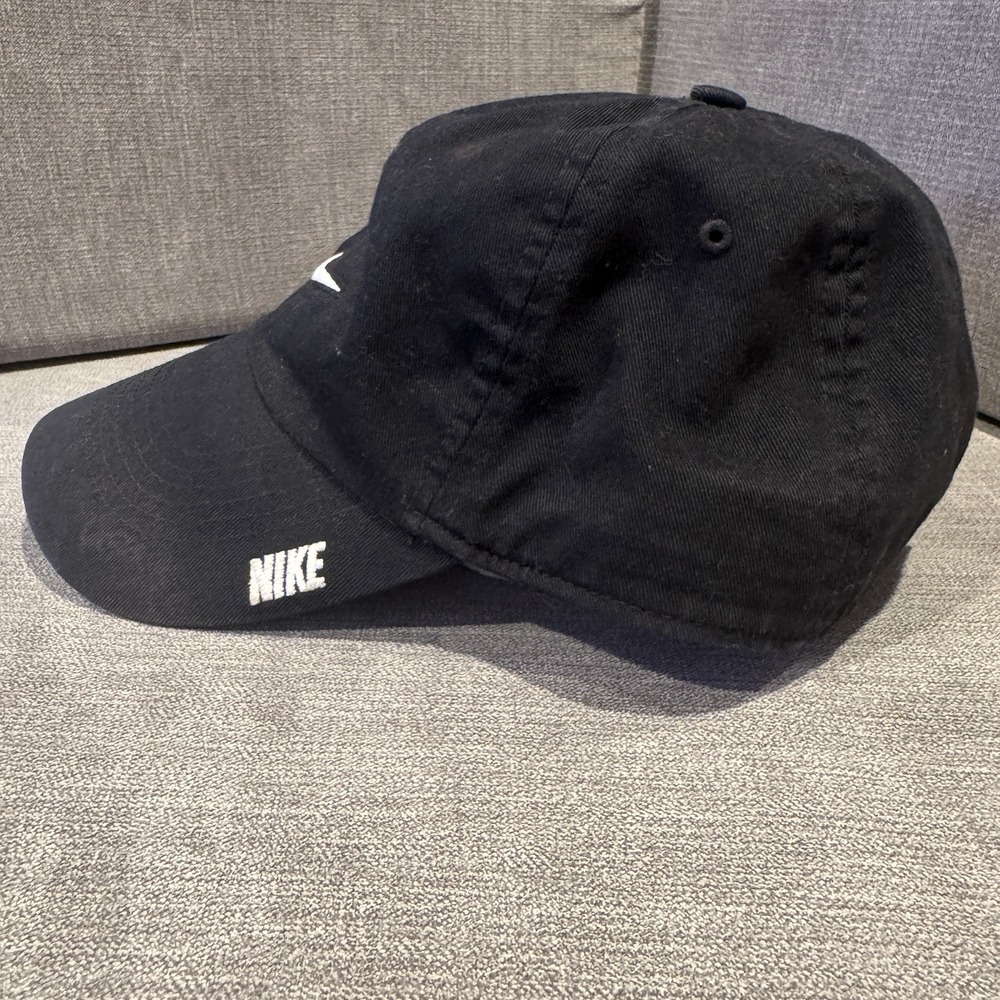 Nike Mens OSFA Heritage86 Dad Hat Black Embroidered Swoosh Adjustable Strapback - Picture 2 of 7